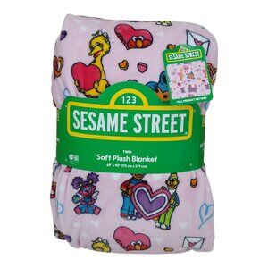 Sesame Street Twin Soft Plush Blanket Pink Hearts Elmo Burt Cookie Monster 68X90